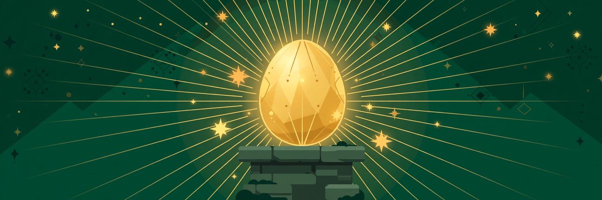 A radiant golden egg on a stone pedestal — breeding Legendary Pals in Palworld